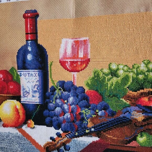 Hand Embroidered Fruit Banquet Needlepoint Stitched Canvas Tapestry Handmade - Picture 8 of 9